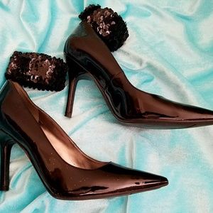 Marc Fisher Faux Patent Sequin Anklestrap Pumps